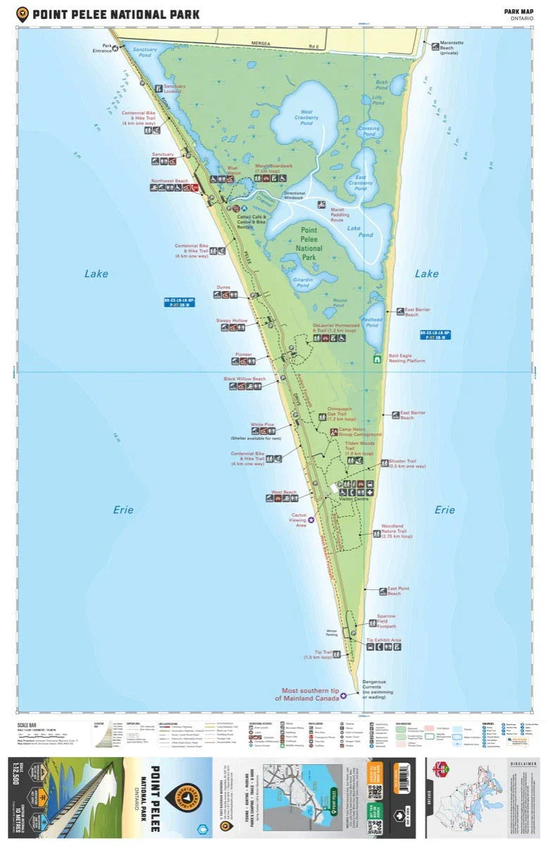 Point Pelee National Park Ontario map showing trails, ponds, beaches, and landmarks