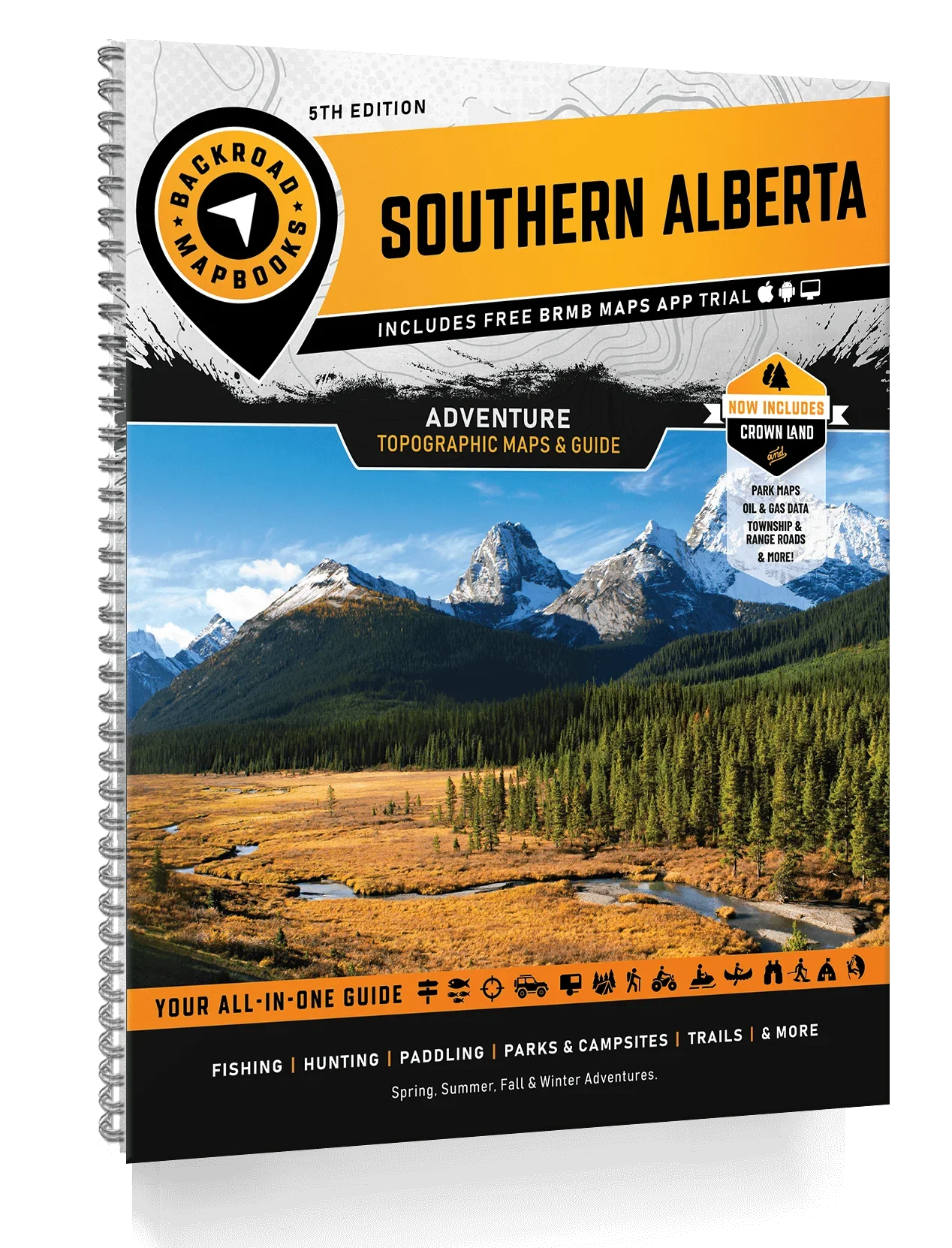 Southern Alberta Backroad Mapbook cover with mountains, river, and forest landscape