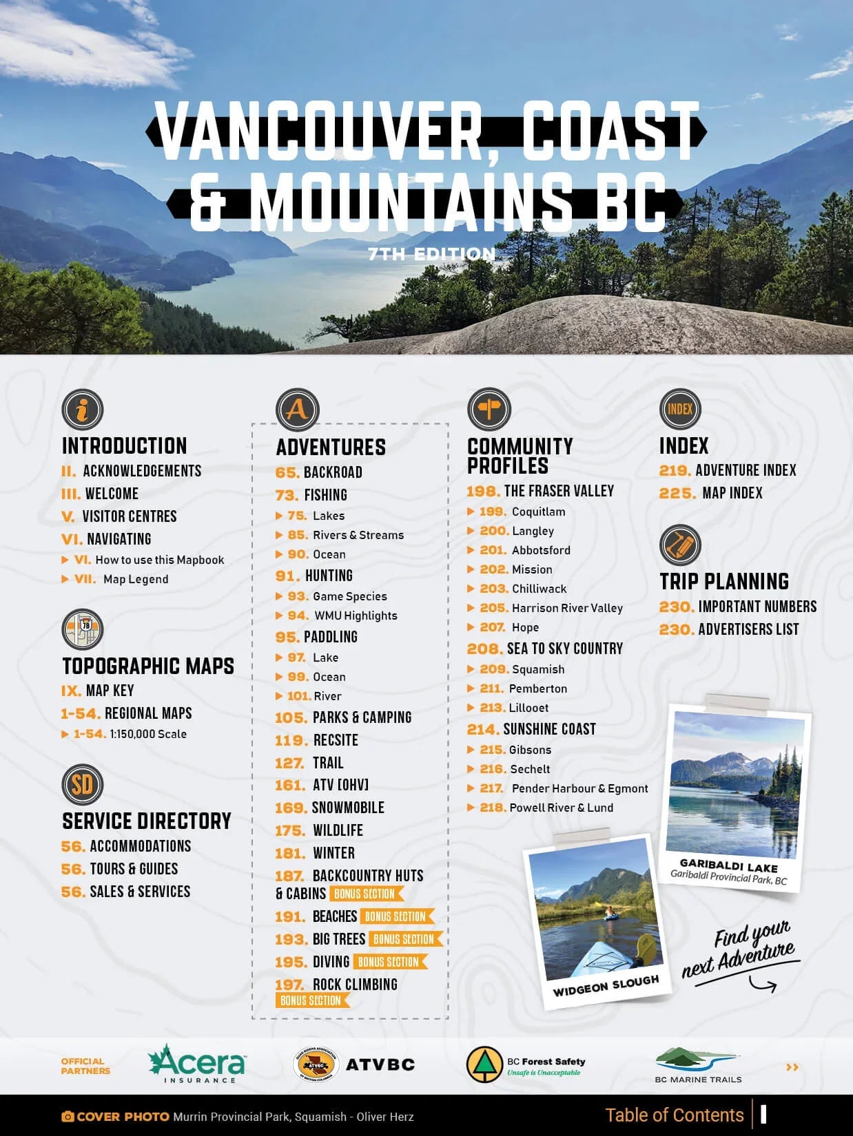 Vancouver Coast and Mountains BC mapbook cover with scenic mountain and lake view, adventure guide