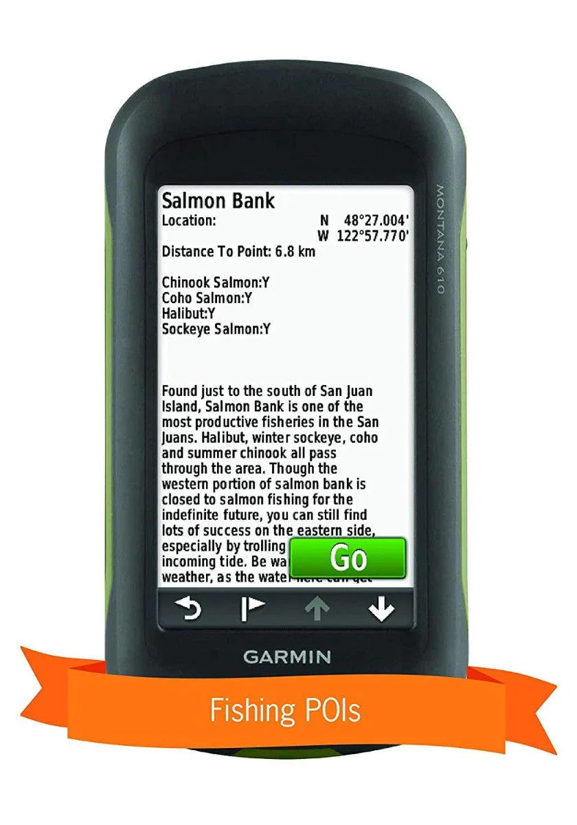 Garmin GPS showing Salmon Bank fishing point of interest in Washington State