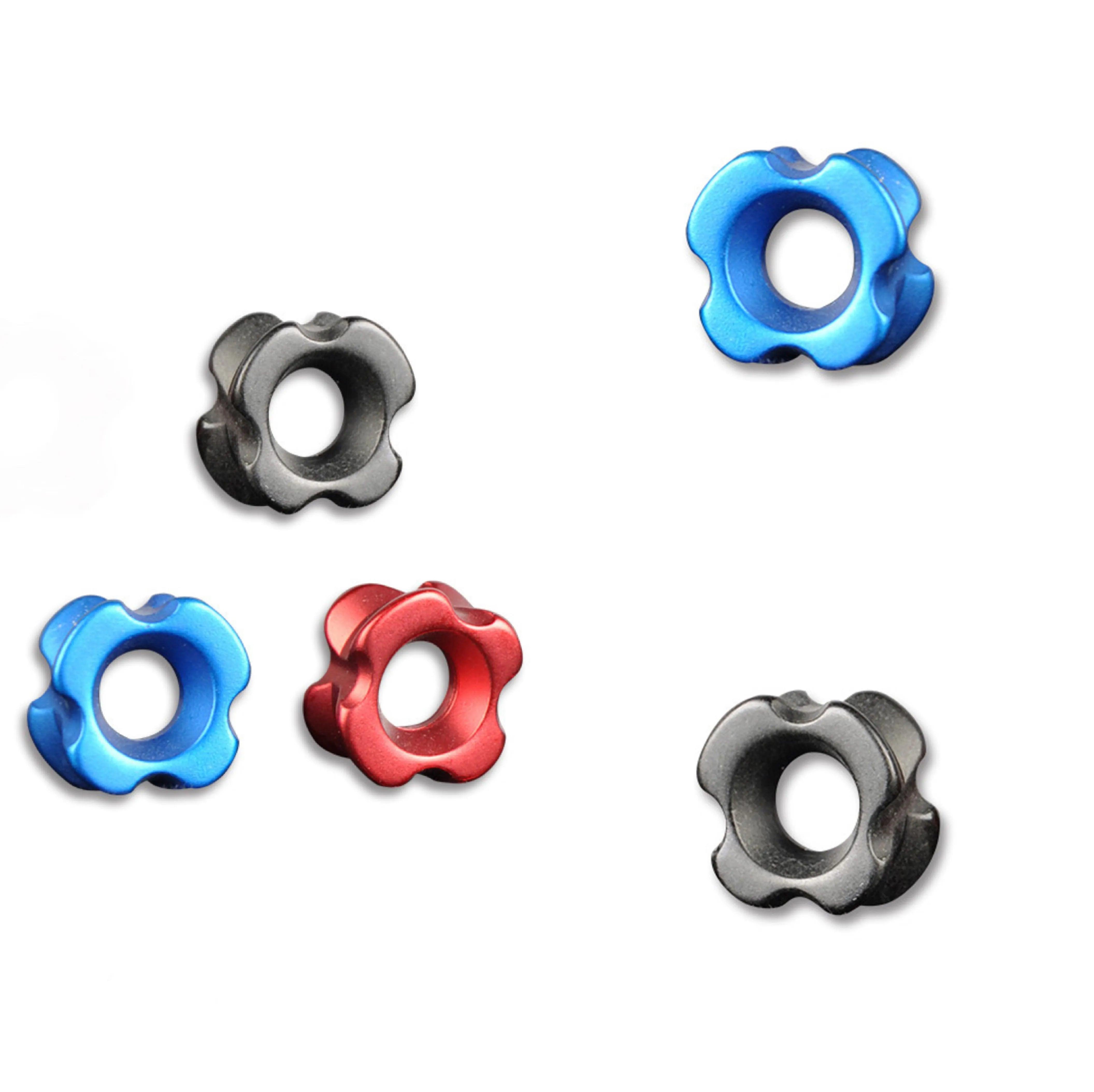 Colorful aluminum archery peep sights on white background, Leapfrog Outdoor Sports