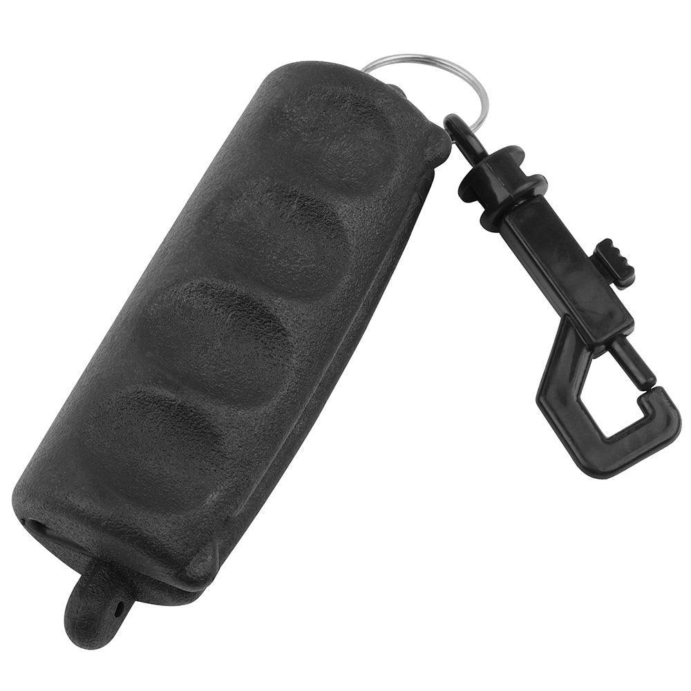 Black archery arrow puller tool with ergonomic grip and keychain clip on white background