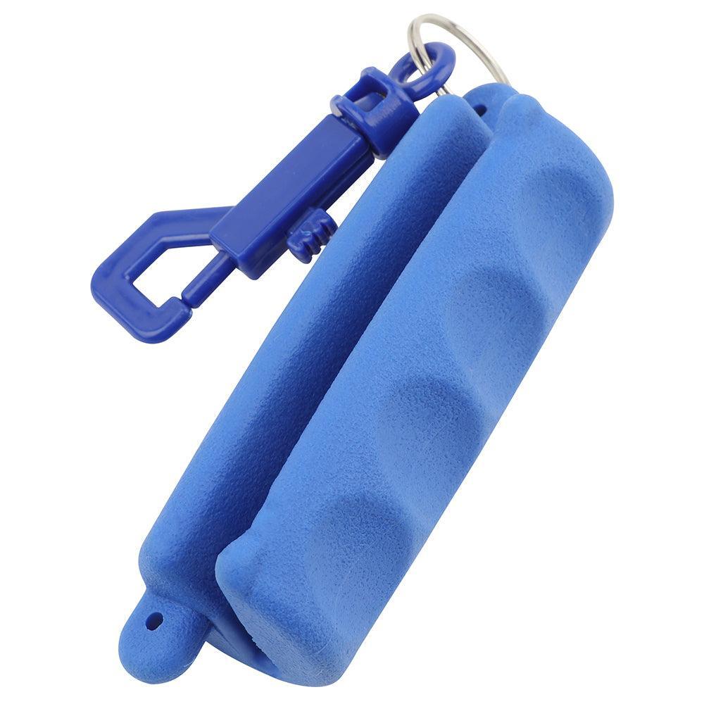 Blue archery arrow puller tool with textured grip and keychain clip