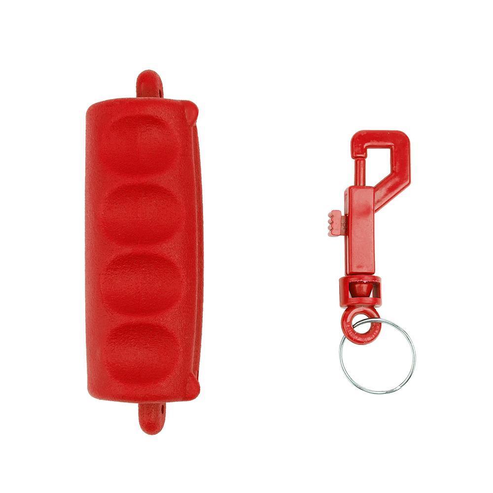 Red archery arrow puller and keychain accessory on white background