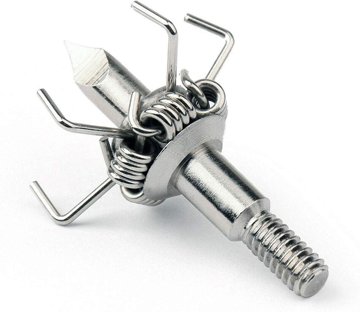 Stainless steel archery small game hunting broadhead with spring arms on white background