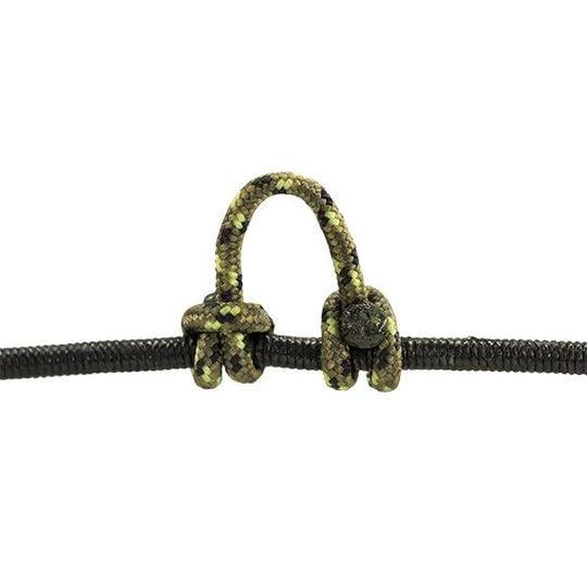 Ultimate string loop for archery, green camo braided cord on black bowstring