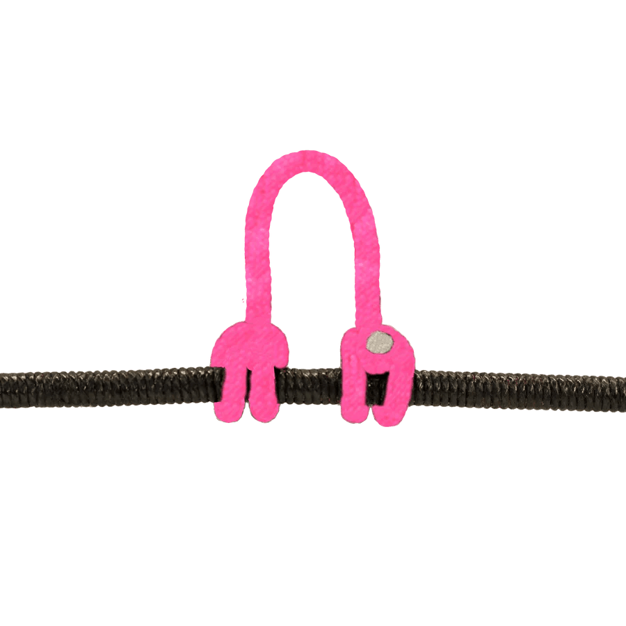 Pink archery string loop on black bowstring, outdoor sports accessory