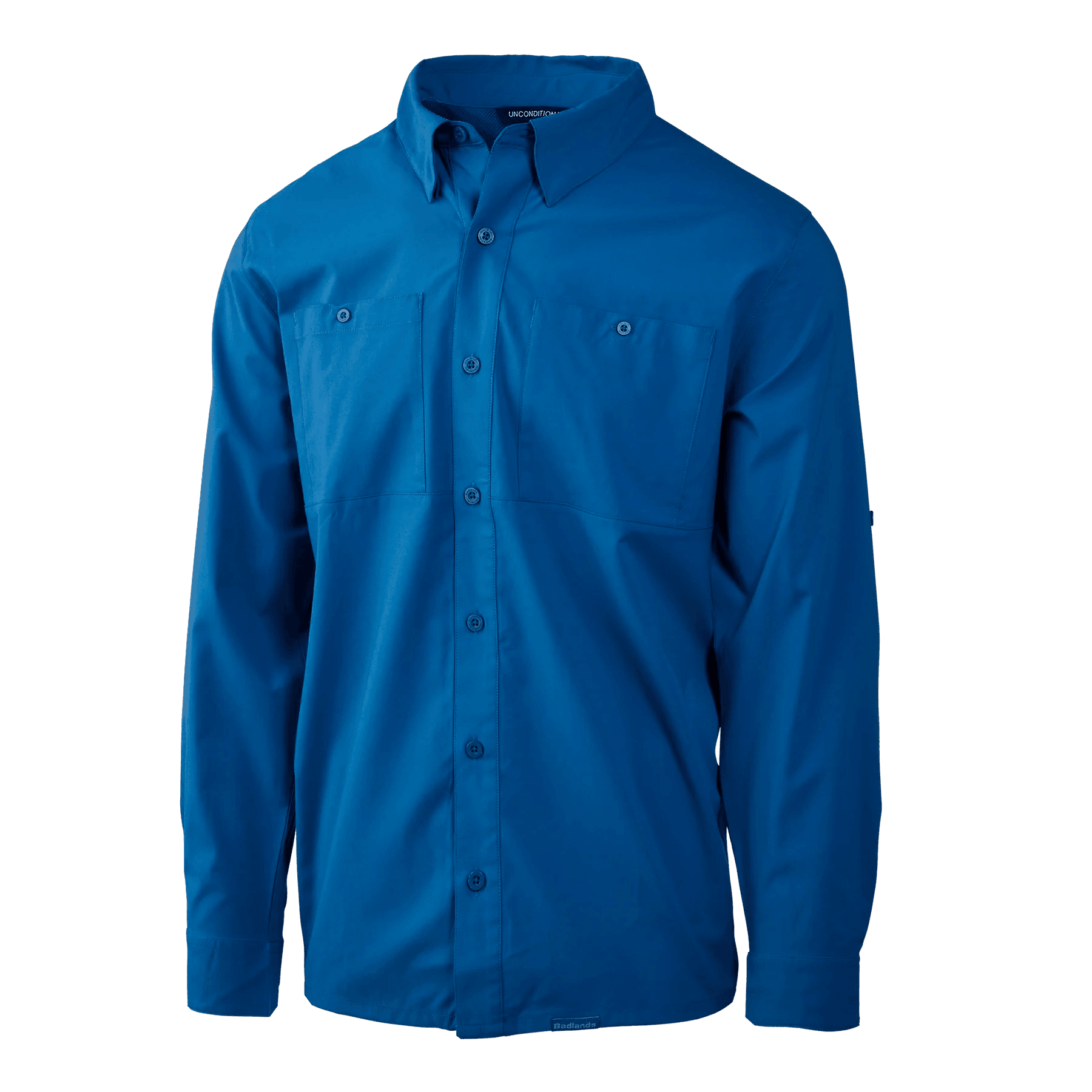 Badlands Algus blue button-down shirt with long sleeves and front chest pockets
