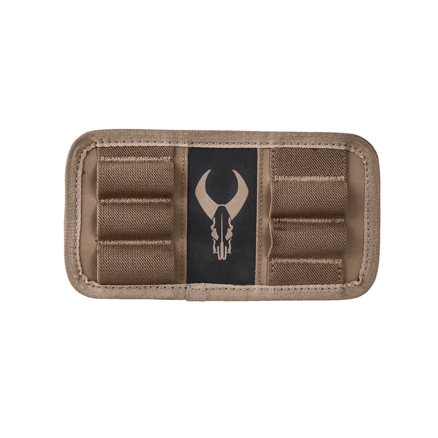 Tan Badlands ammo sleeve with skull logo, six cartridge loops, outdoor gear