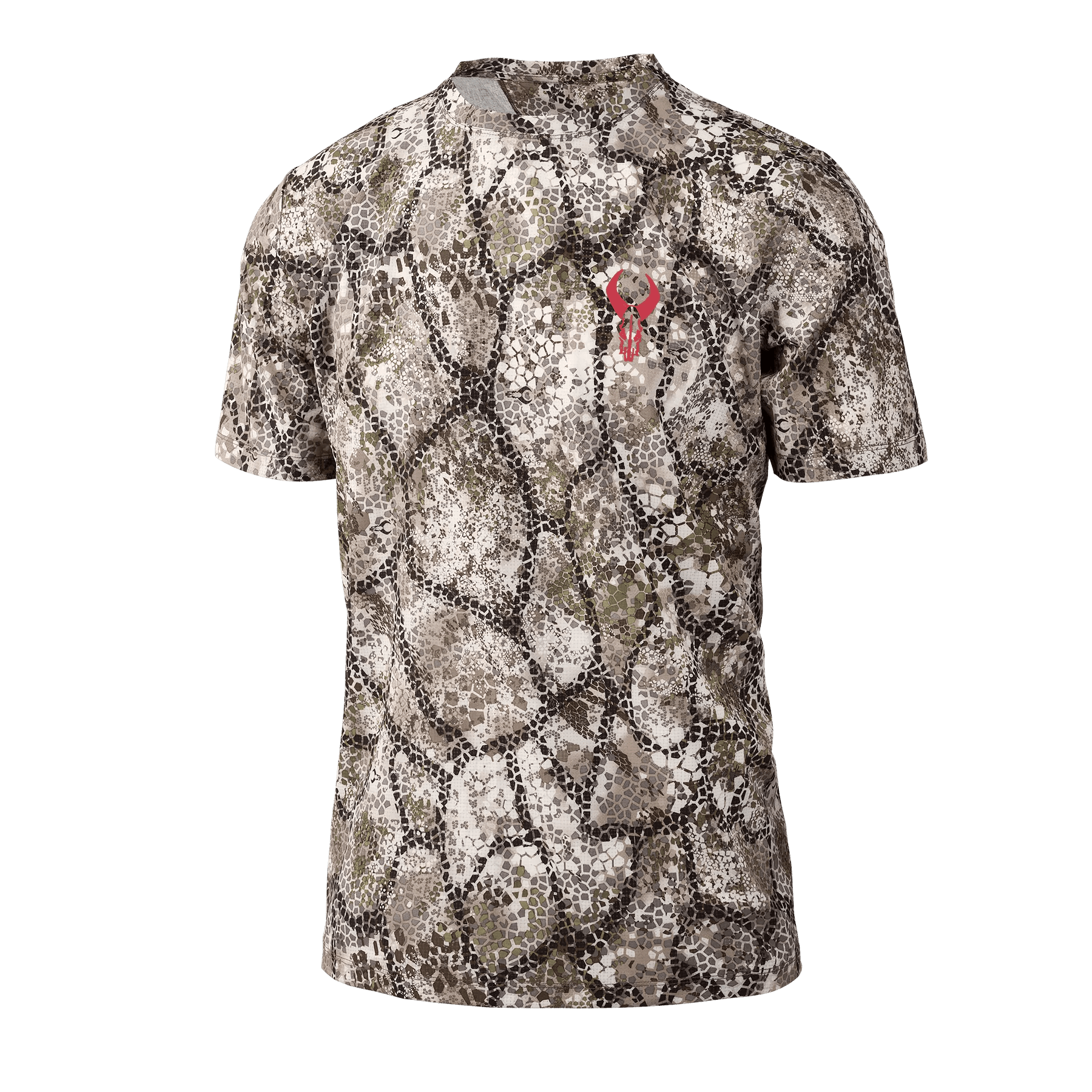 Badlands Andaire short sleeve shirt with camo pattern and red outdoor logo on back