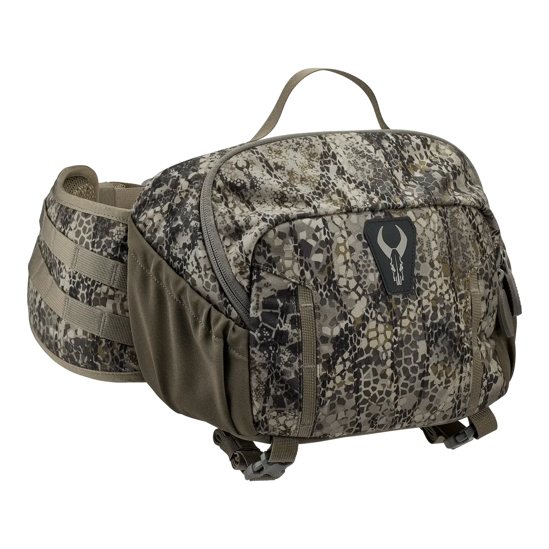 Camo hunting waist pack with zip pockets and adjustable straps, ATX Fanny Approach GT.