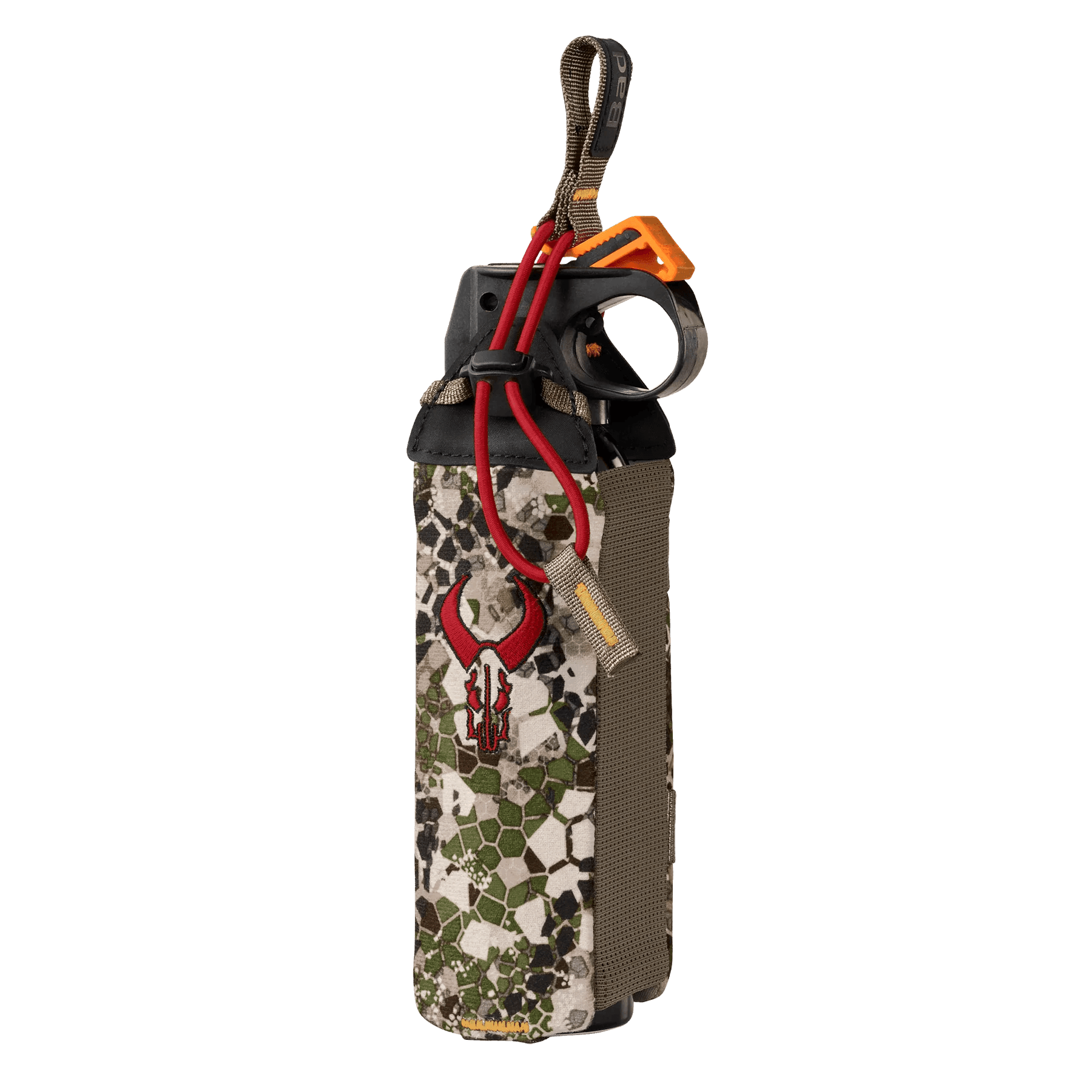 Badlands bear spray holster with camouflage design and horned skull patch