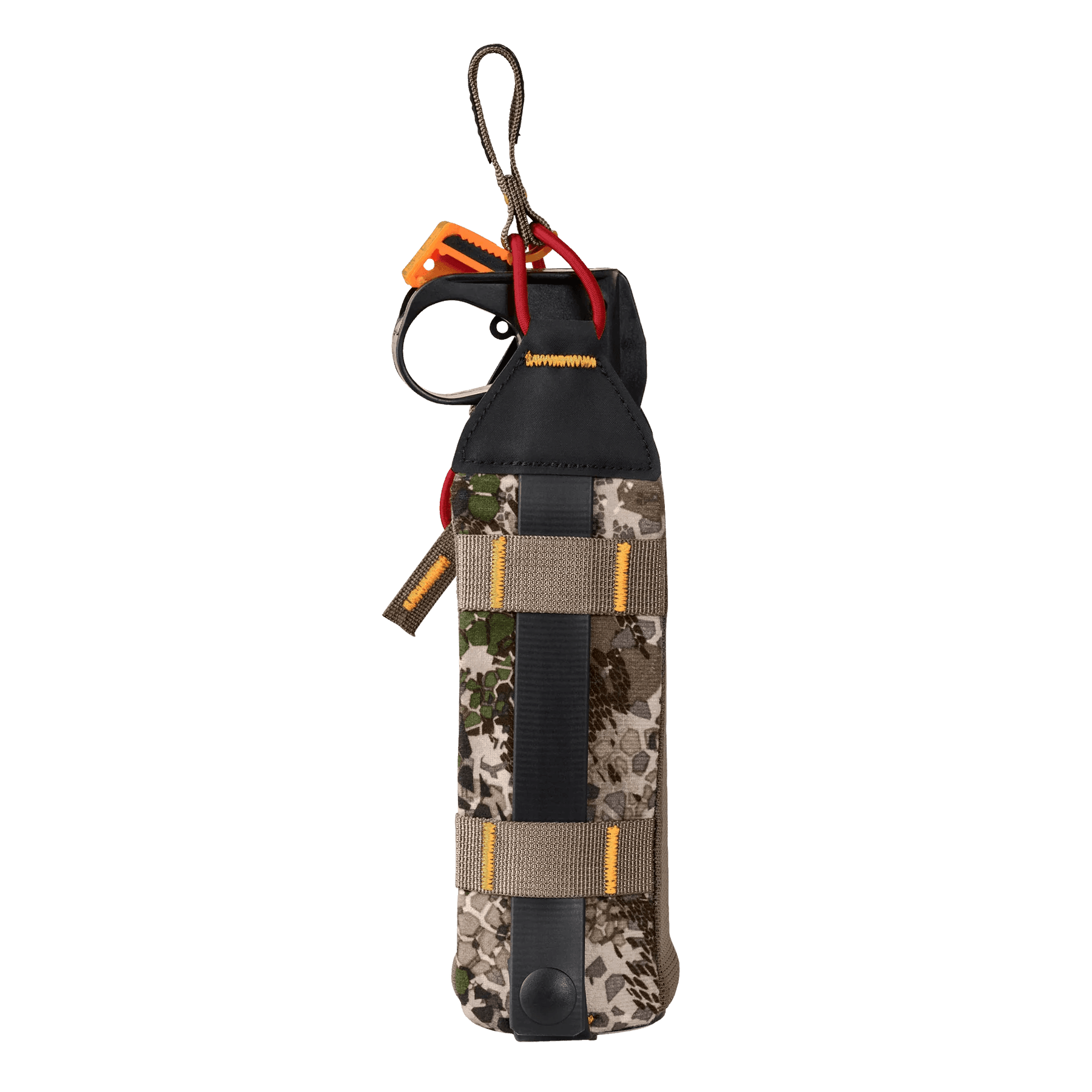 Badlands bear spray holster in camo pattern with MOLLE straps and safety loop
