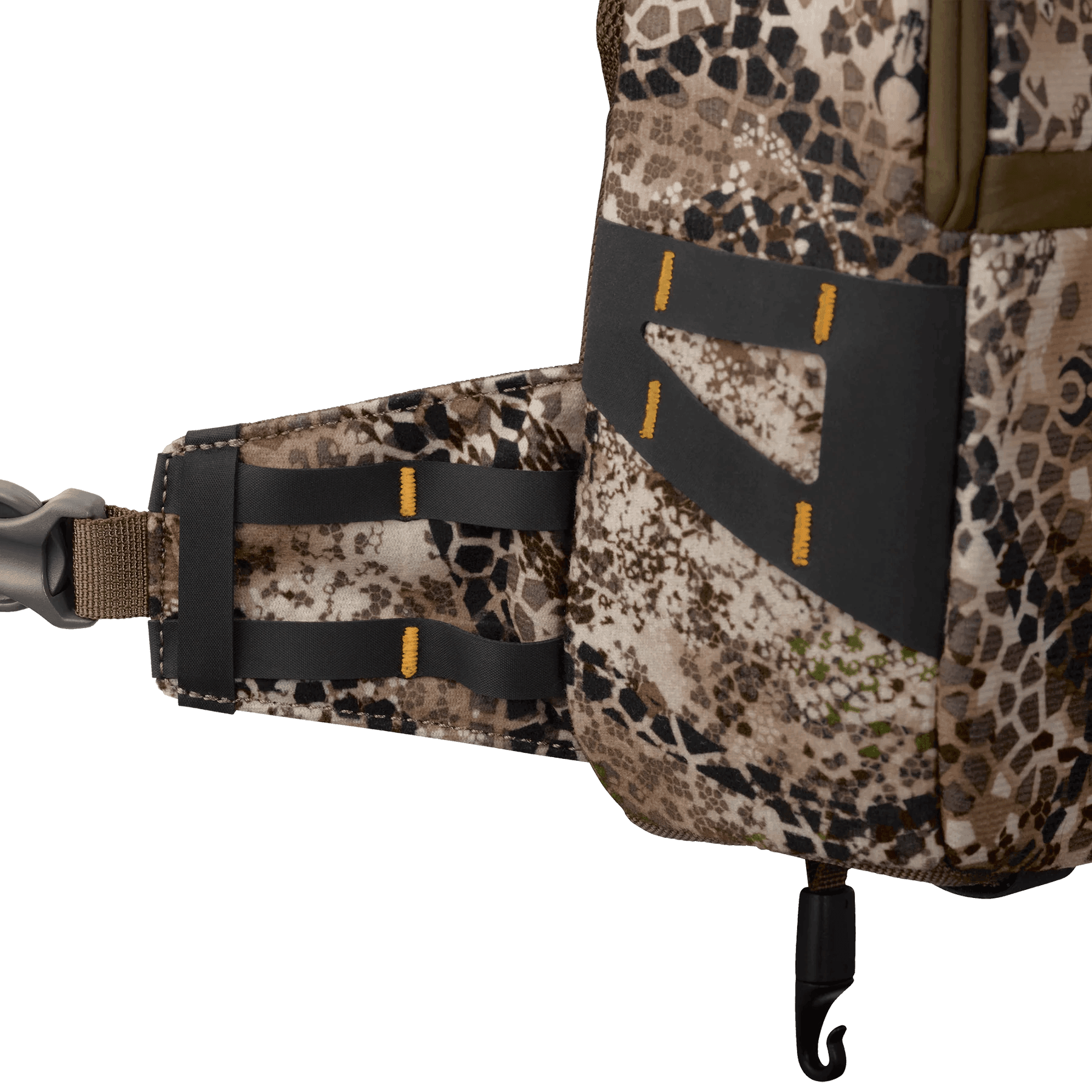 Badlands Bino Mag 2 camo pack strap with MOLLE webbing and buckle detail