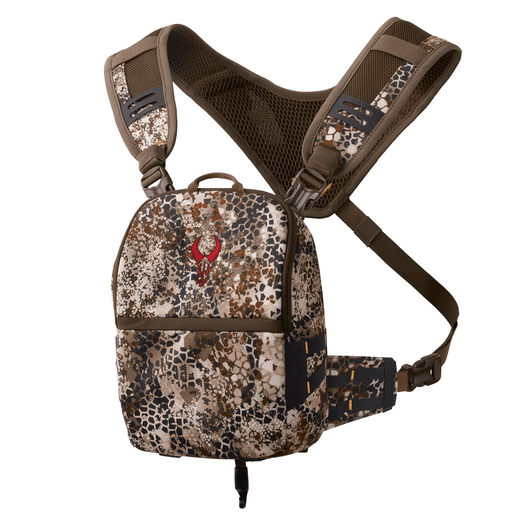 Badlands Bino Mag 2 camo binocular harness with mesh straps and red logo