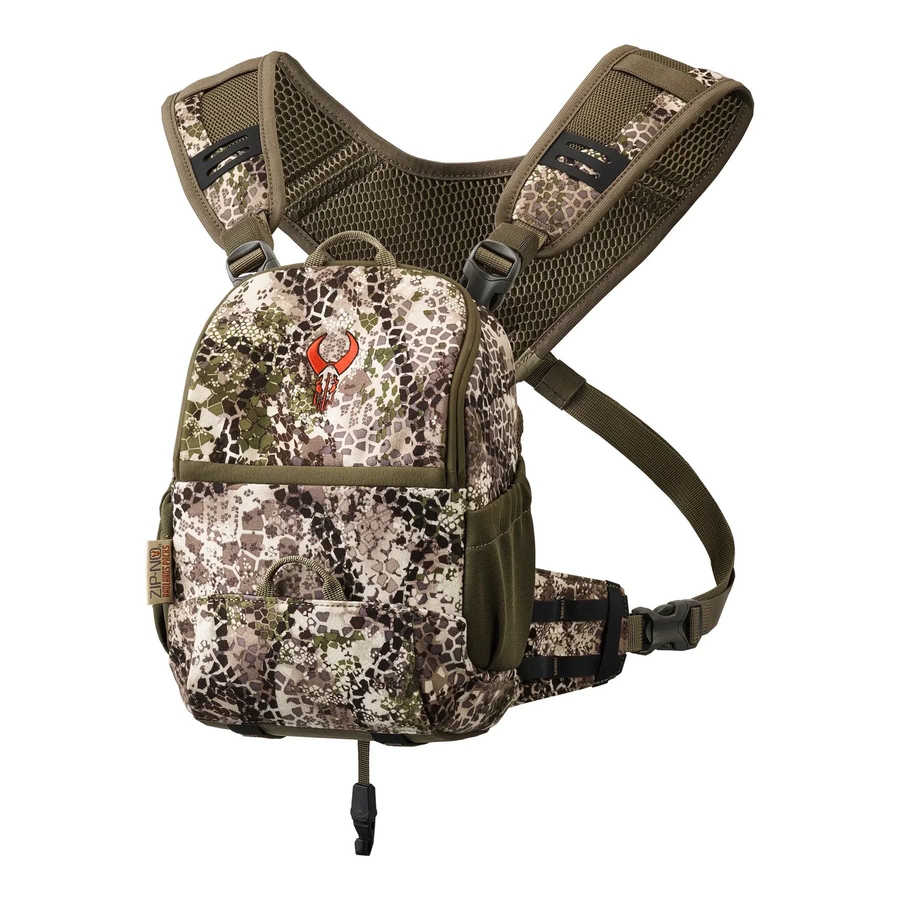 Camo hunting chest pack with mesh straps and MOLLE, outdoor gear backpack