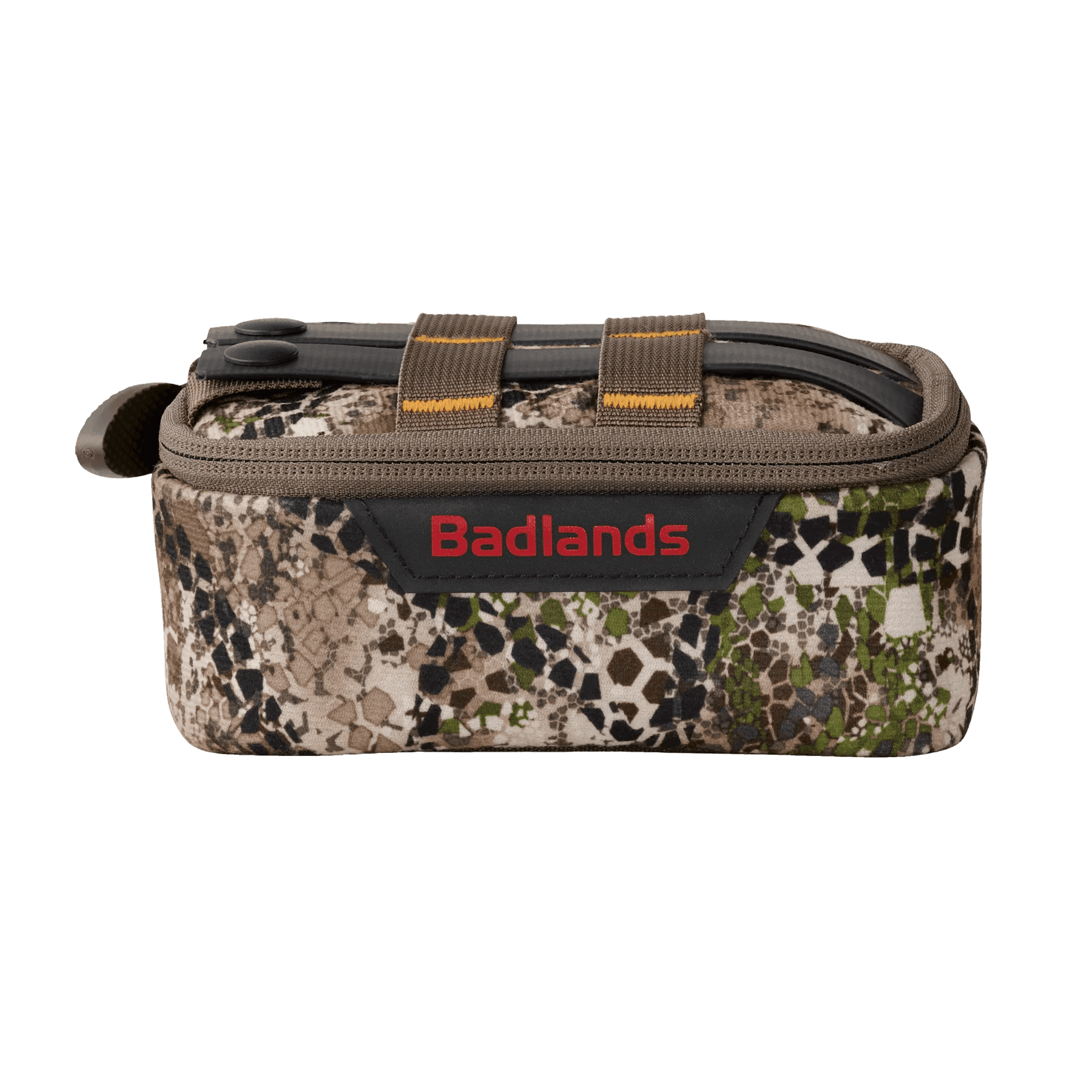 Badlands camo bottom pocket bag with zipper and webbing, outdoor hunting gear