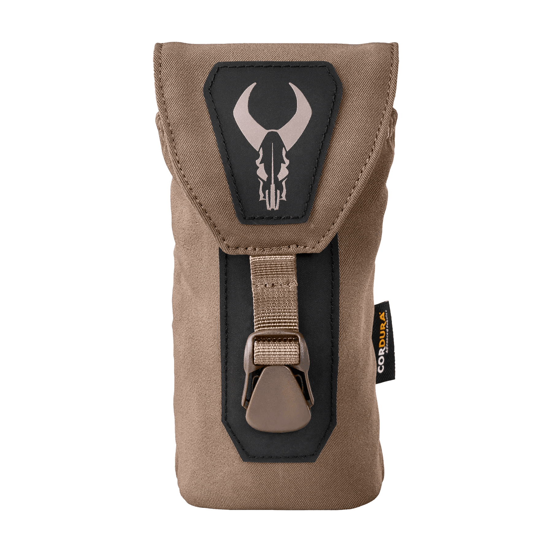 Tan Badlands everything pouch with buckle closure and logo, made from Cordura fabric