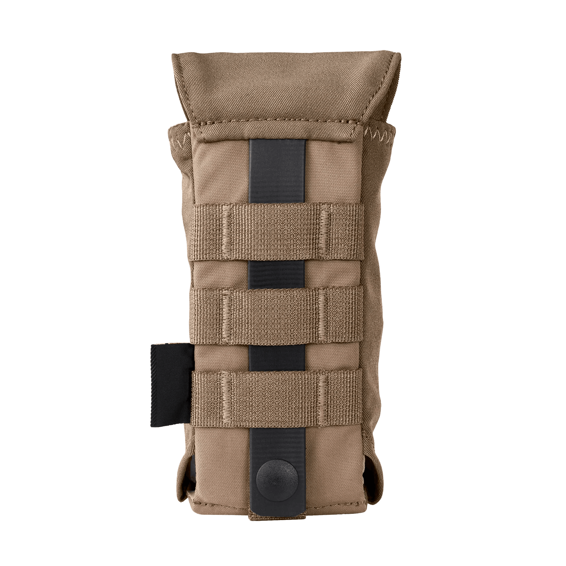Tan tactical pouch with webbing and snap closure, outdoor sports gear accessory.