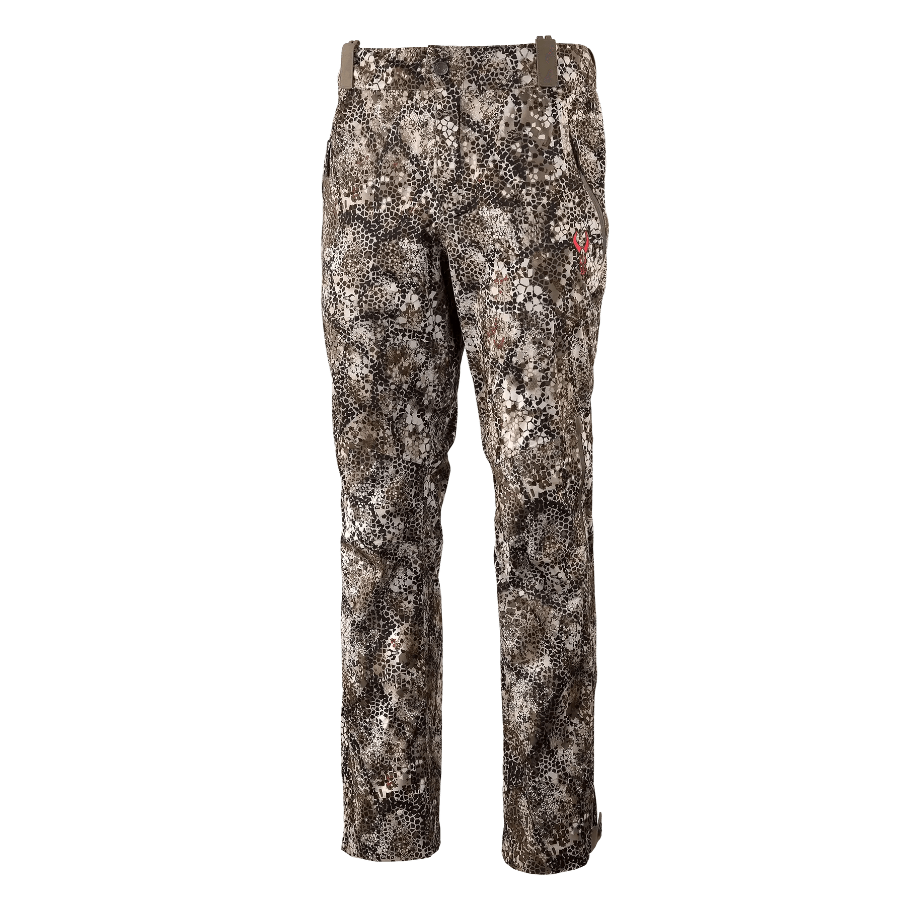 Badlands Exo Rain Pant camo waterproof hunting pants with belt loops, front view