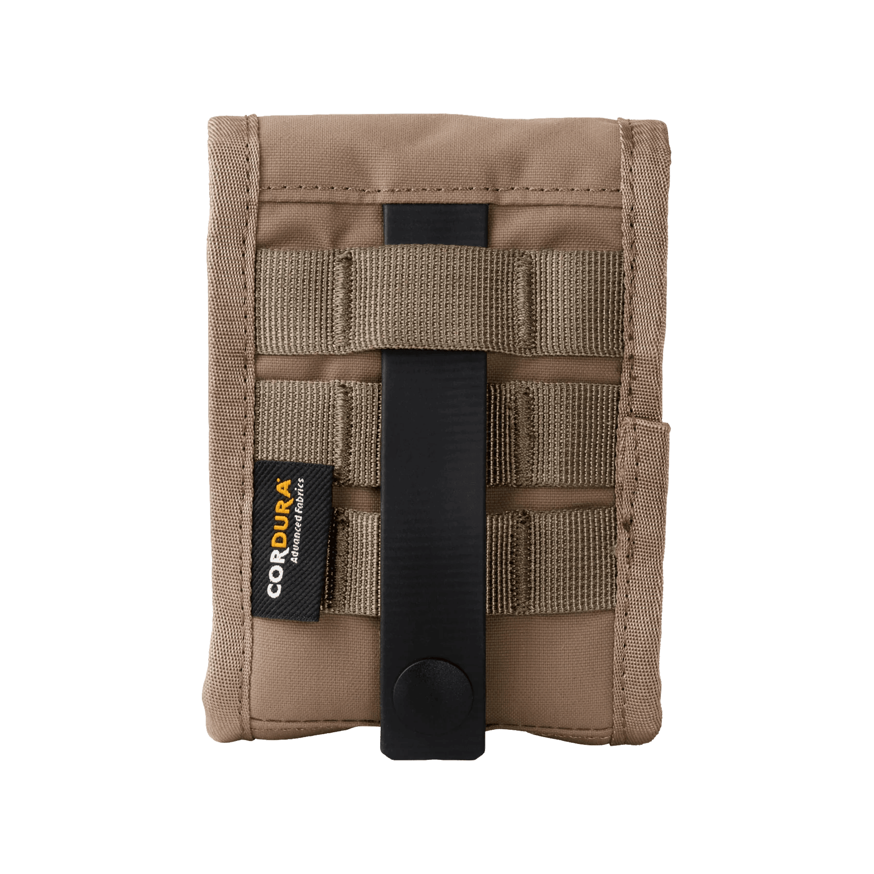 Tan Cordura Badlands RF Case with MOLLE webbing and black clip, outdoor gear accessory