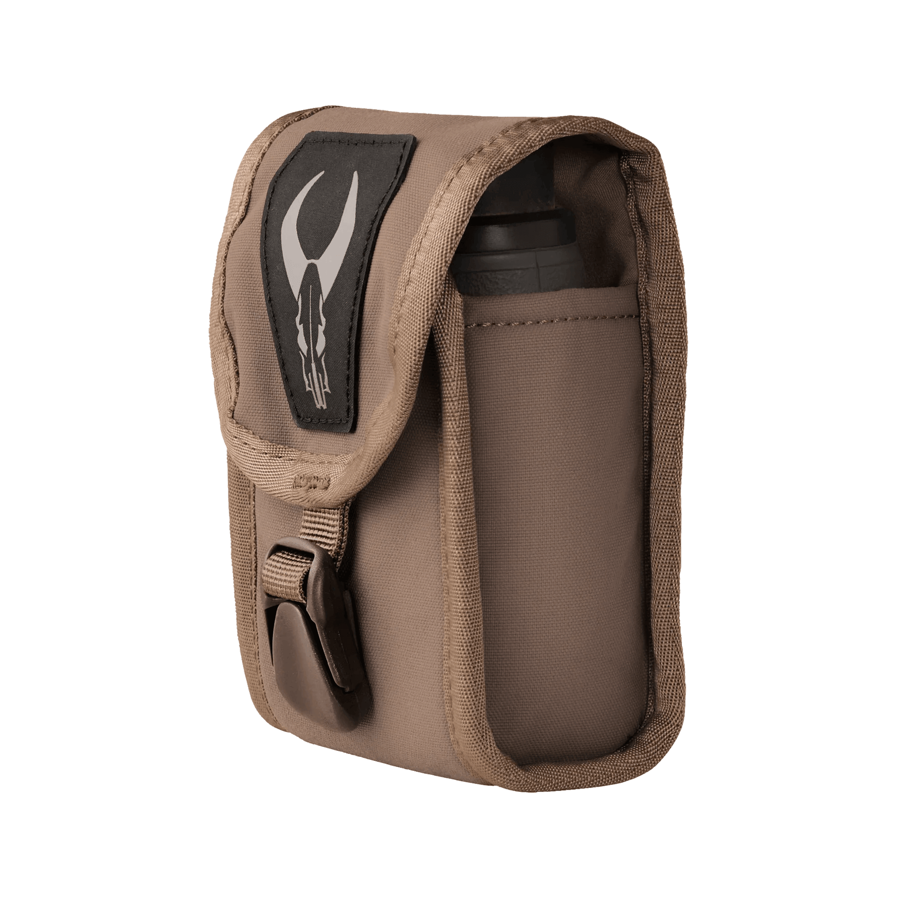 Brown Badlands RF case with logo patch, durable fabric, compact outdoor gear pouch.