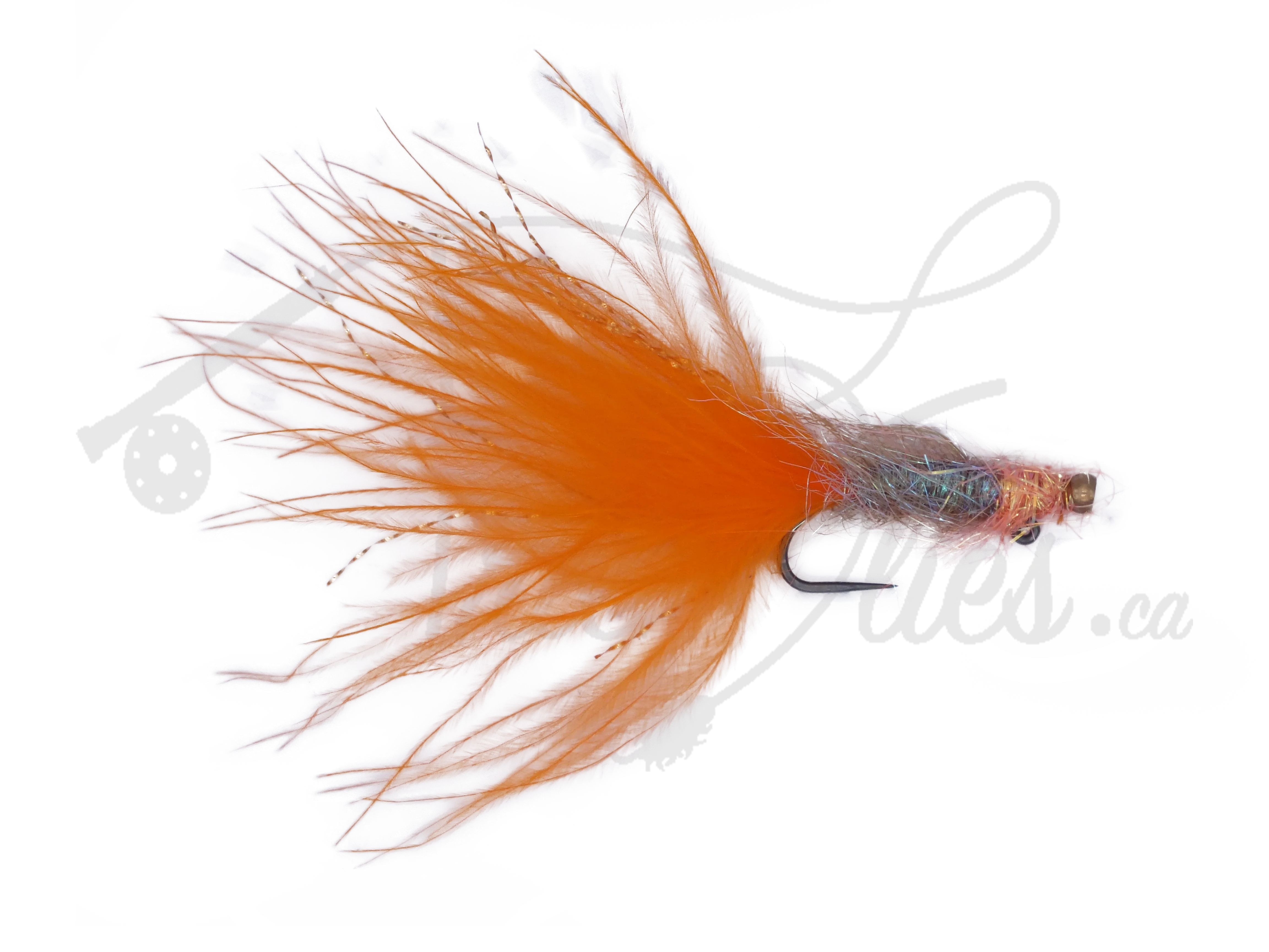 Balanced Leech Brown Pumpkin Barbless fly fishing lure with orange marabou tail