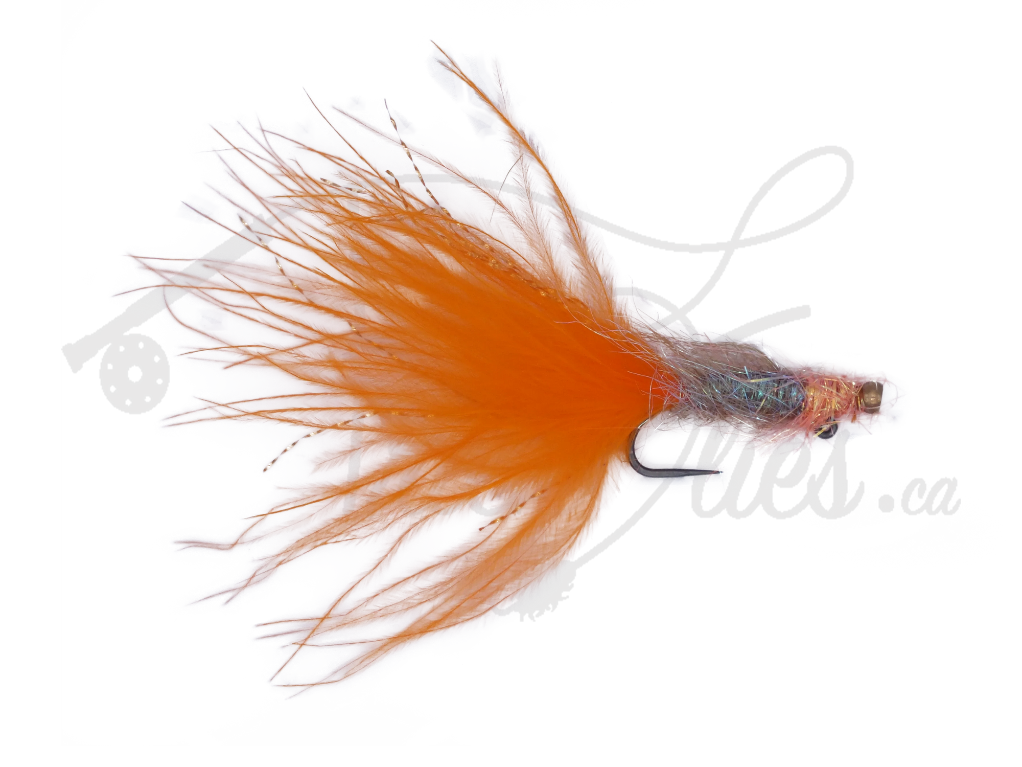 Balanced Leech Brown Pumpkin Barbless fly fishing lure with orange marabou tail