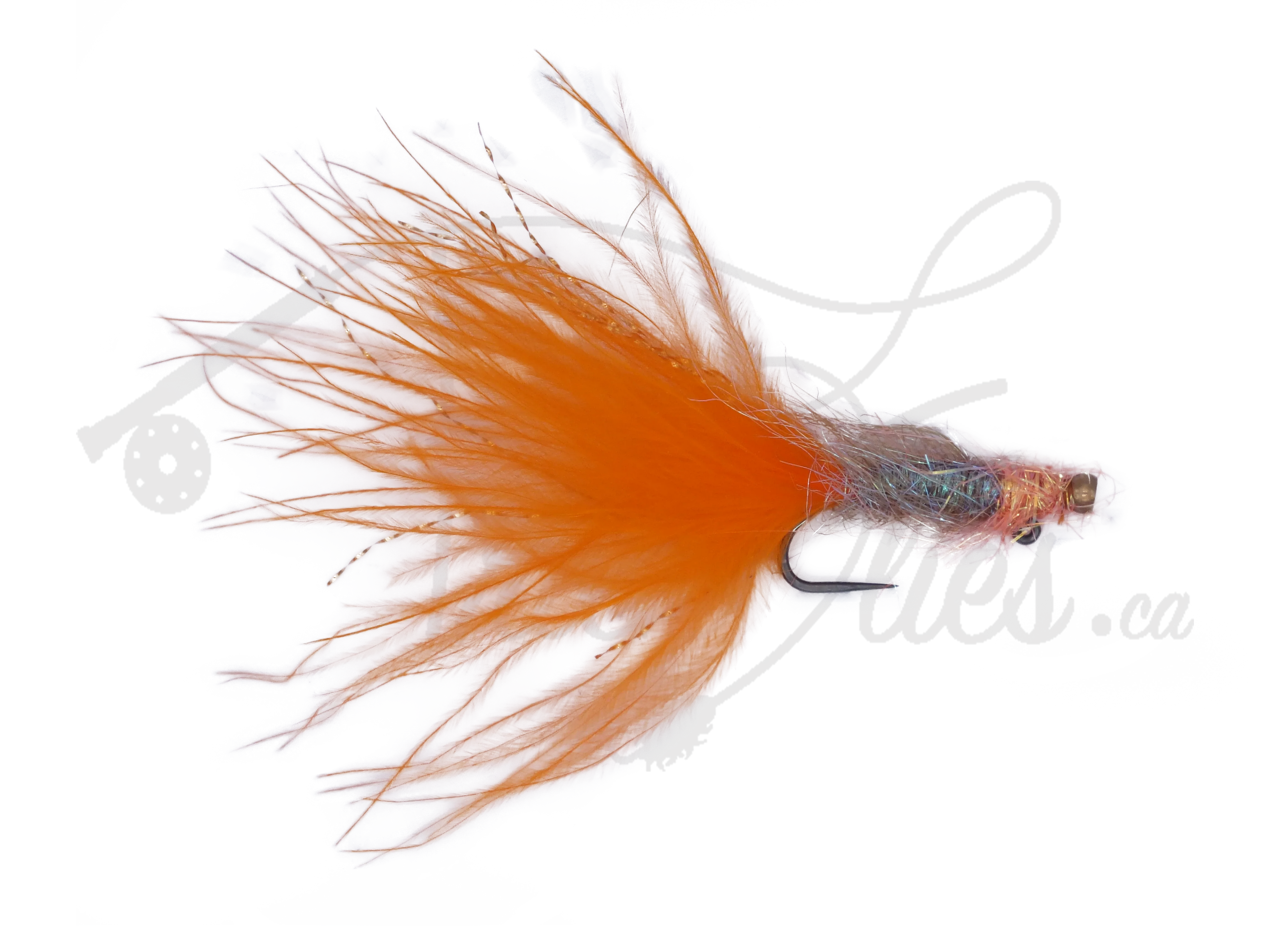 Balanced Leech Brown Pumpkin Barbless fly fishing lure with orange marabou tail