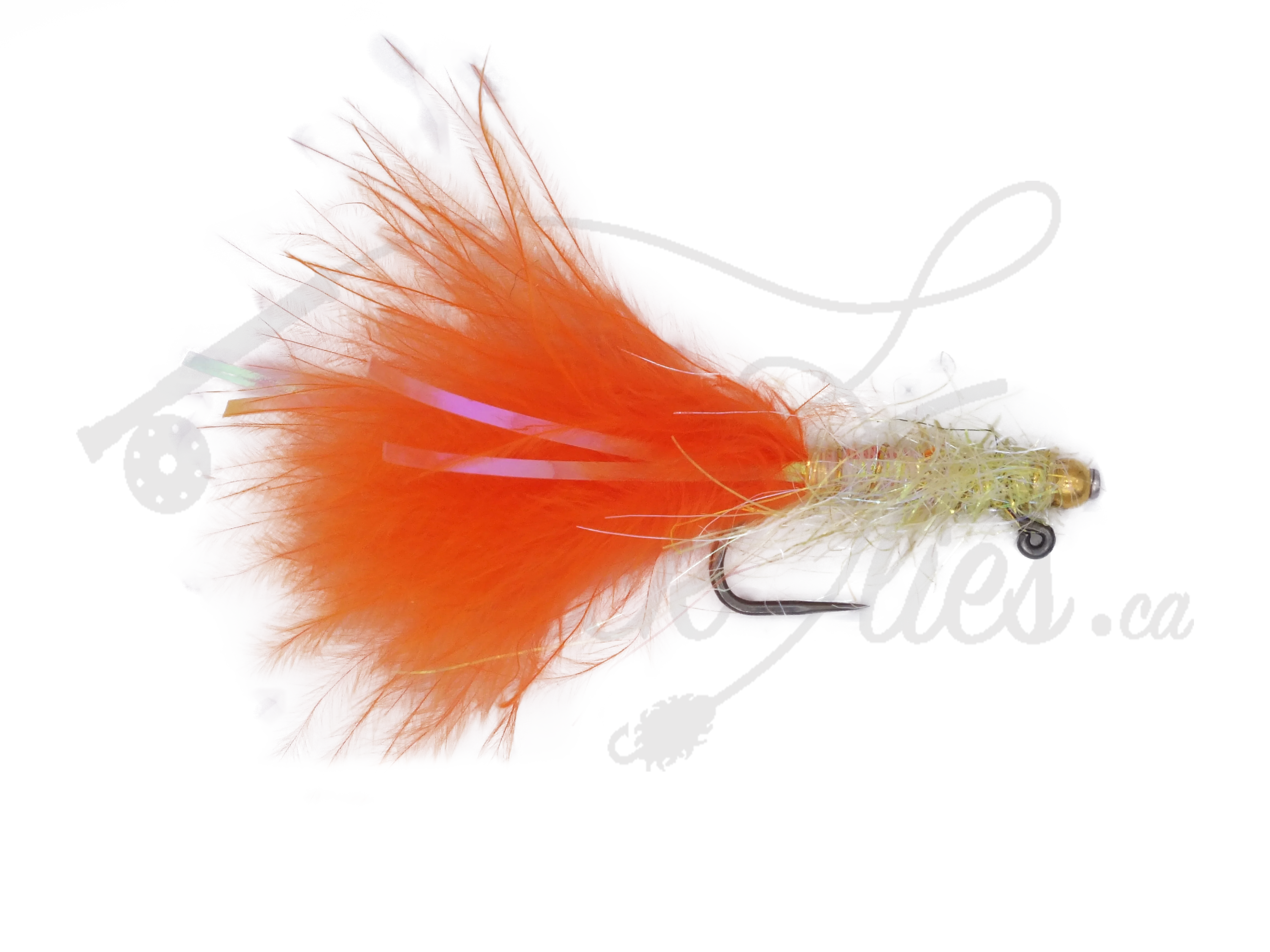 Balanced Leech burnt orange barbless fishing fly with gold bead head and fluffy marabou tail