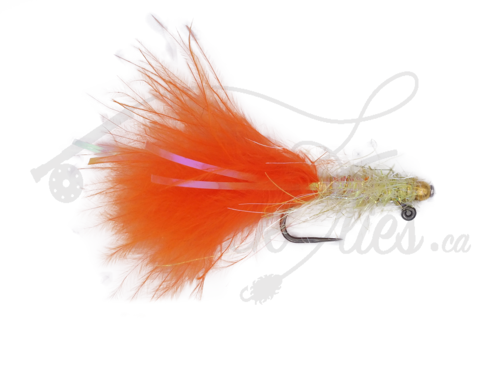 Balanced Leech burnt orange barbless fishing fly with gold bead head and fluffy marabou tail