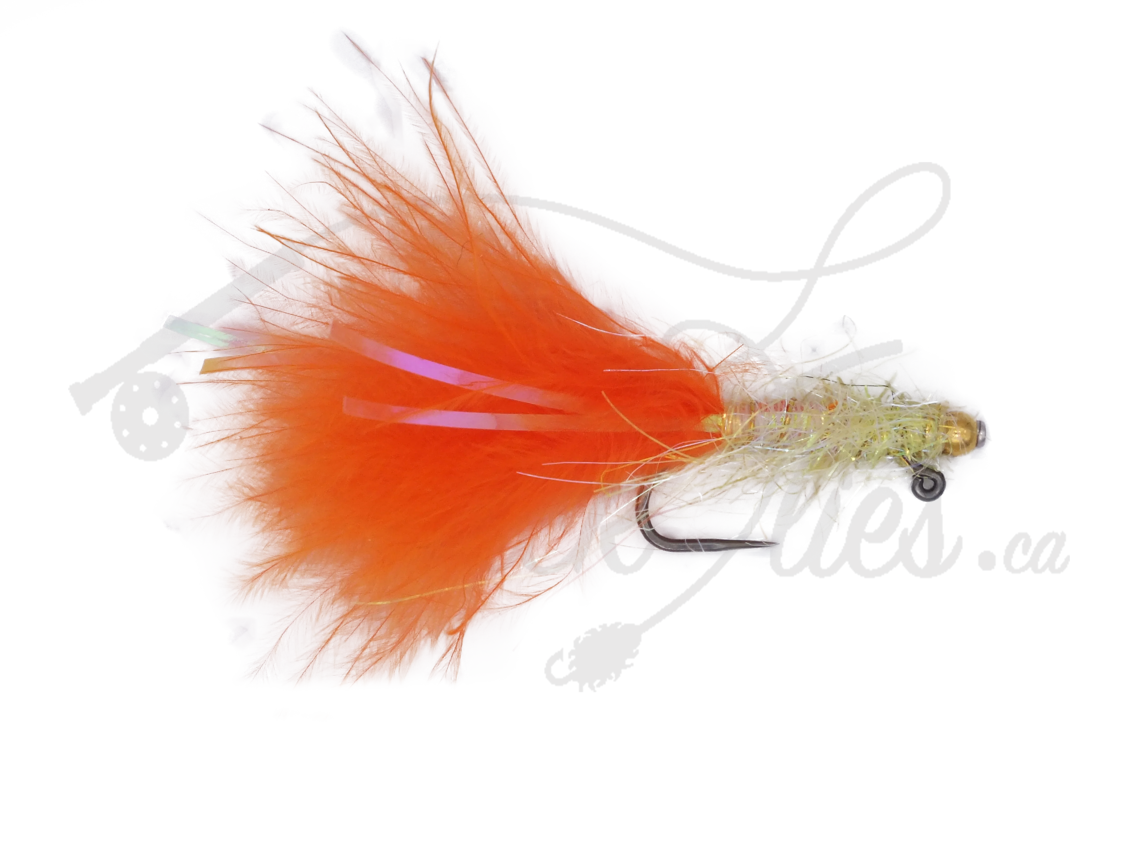 Balanced Leech burnt orange barbless fishing fly with gold bead head and fluffy marabou tail