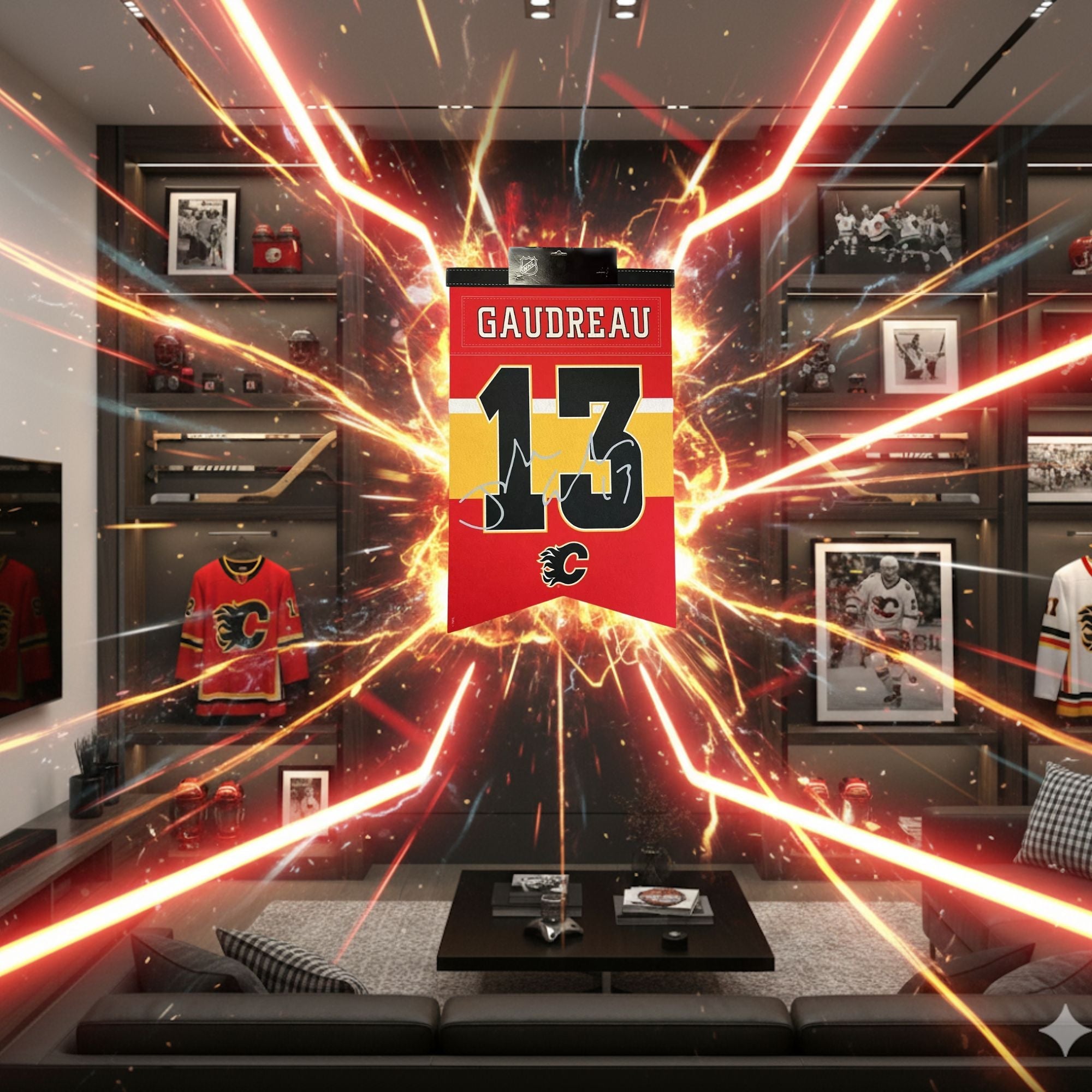 JOHNNY GAUDREAU CALGARY FLAMES ARENA BANNER 15X24" - FACSIMILE SIGNATURE