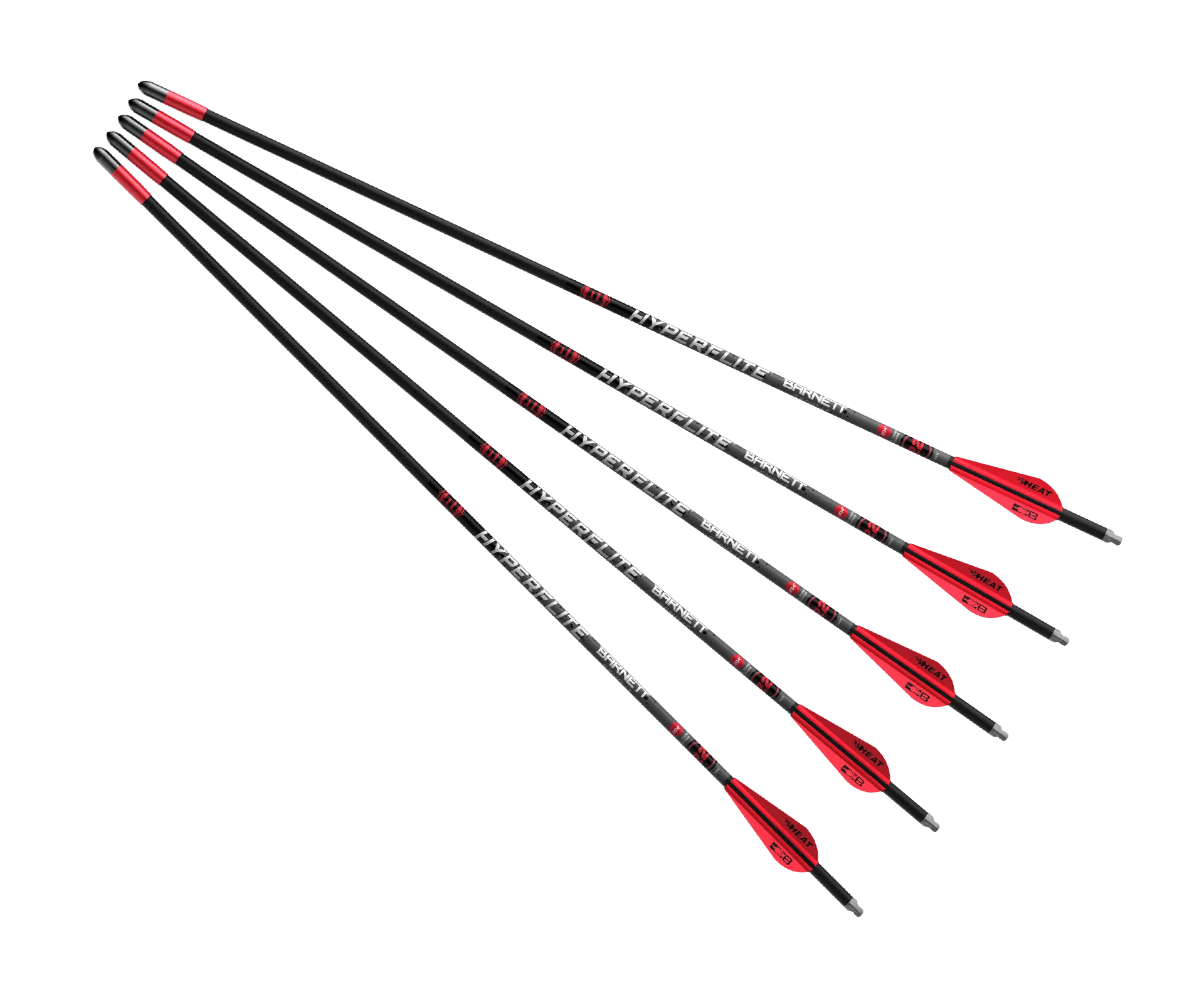 Barnett Hyperflite arrow 5-pack with red vanes, carbon shafts on plain background
