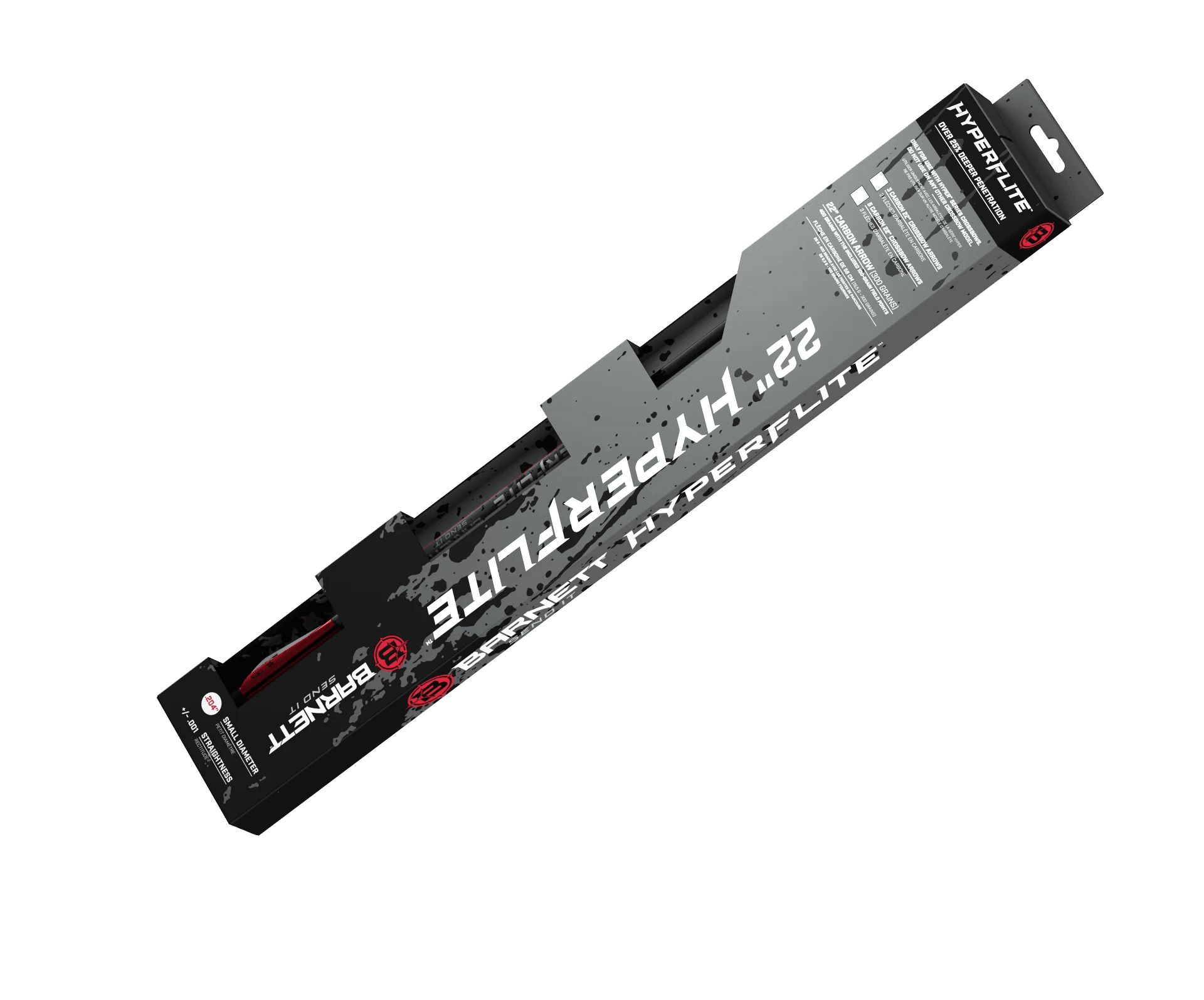 Barnett Hyperflite 22-inch arrow 5-pack in black retail packaging on gray background