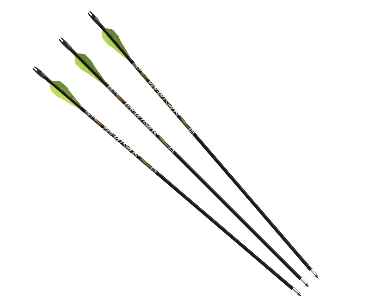 Barnett Archery Slipstream youth arrows with green vanes on a white background
