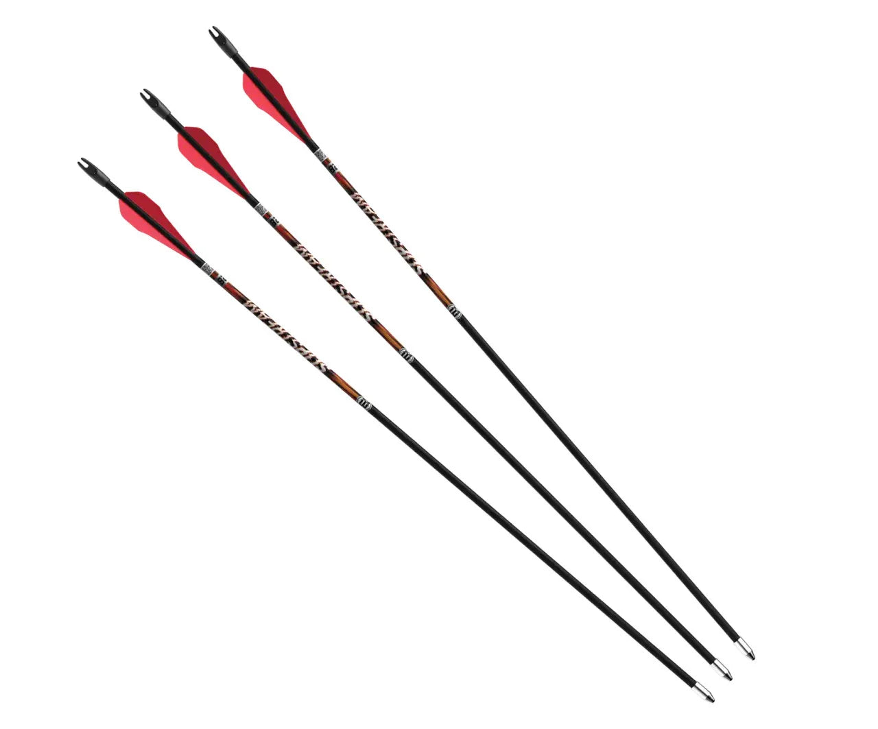 Barnett Archery Slipstream youth arrows with red fletching on white background