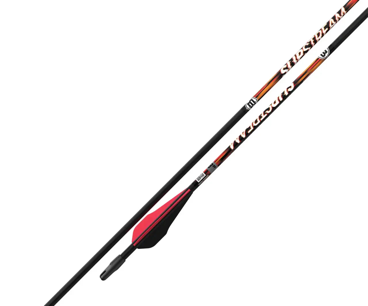 Barnett Archery Slipstream youth arrow with black shaft and red fletching on white background