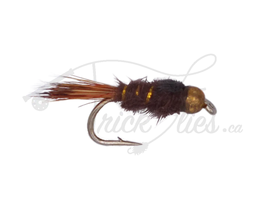Beadhead Hare's Ear brown nymph fly fishing lure with gold bead and brown body