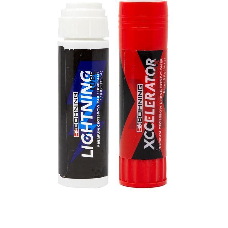 Bohning Lightning crossbow rail lubricant and Xccelerator string conditioner sticks