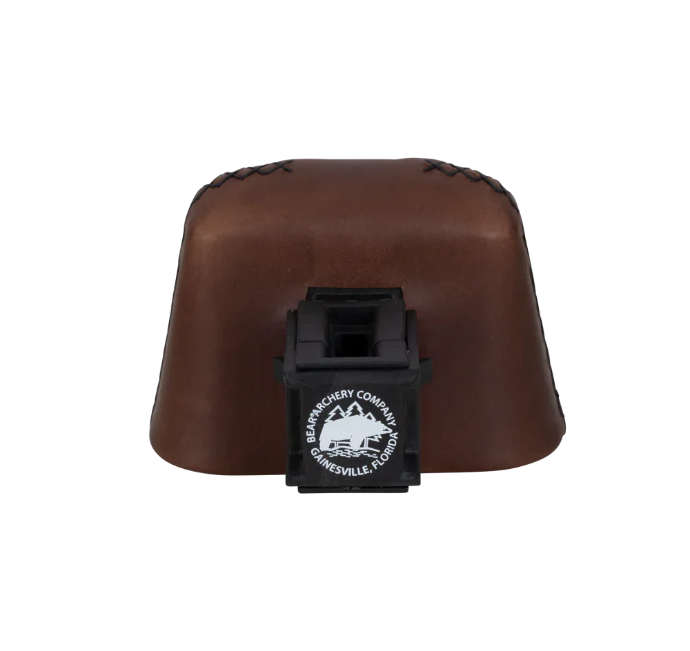 Bear Archery leather Kodiak bow quiver with logo patch, front view