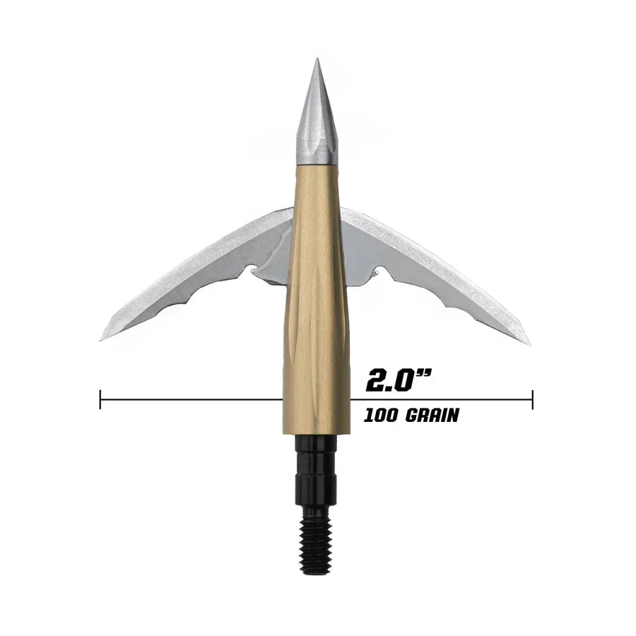 Beast 2.0 broadhead 100 grain with open 2-inch cutting diameter, sharp steel blades