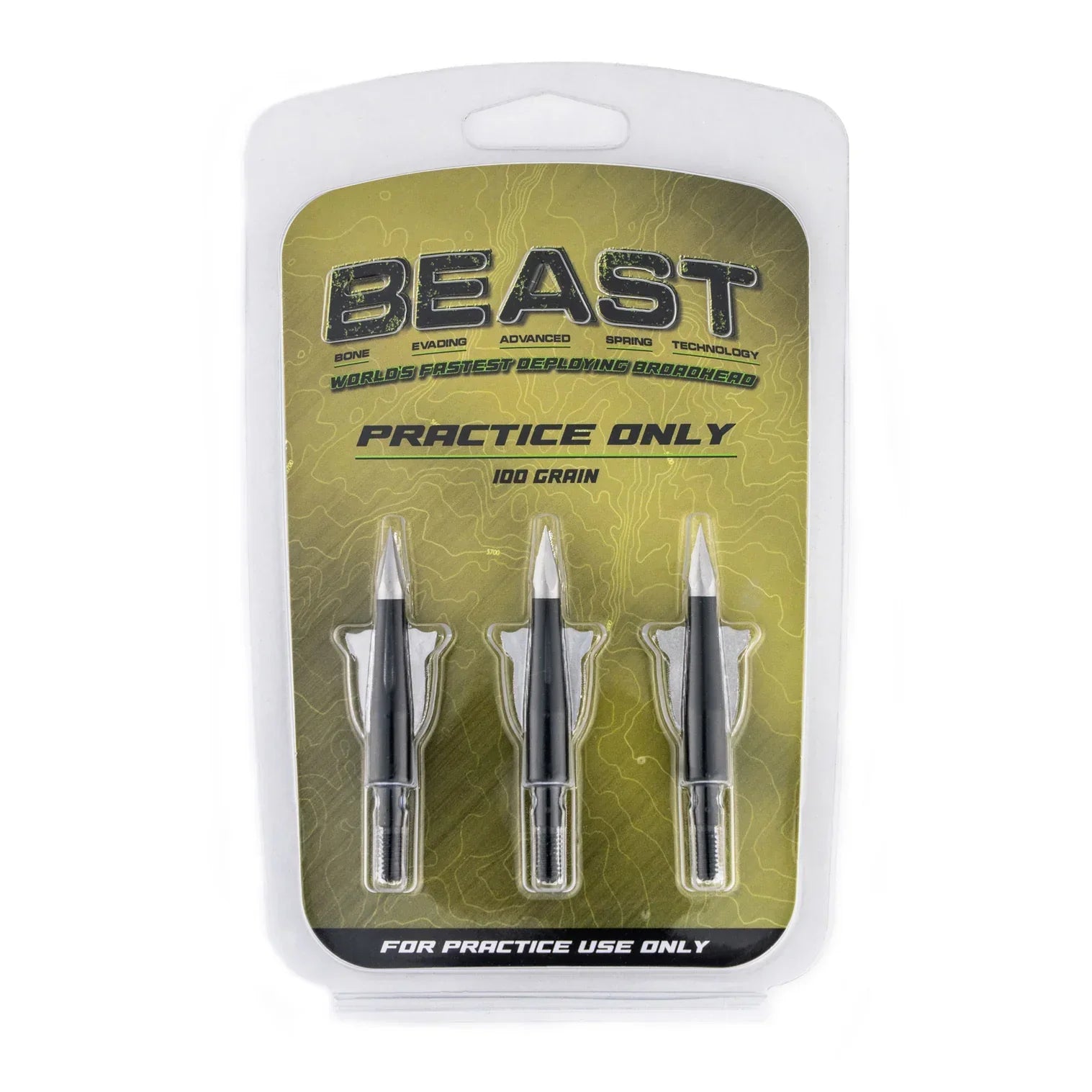 3-pack Beast practice only 100 grain broadheads in retail blister packaging