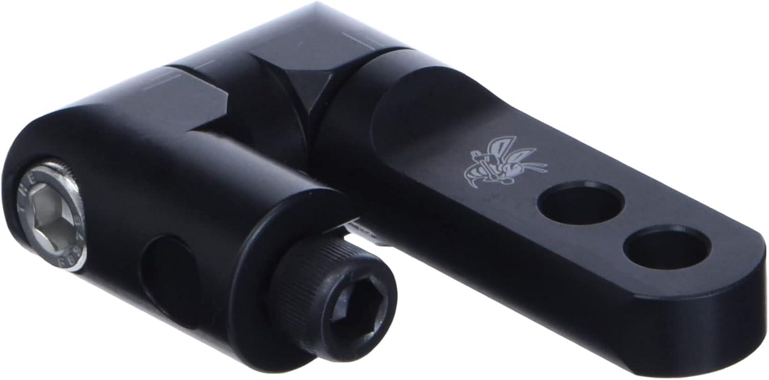 Black BMX bike seat post clamp with two mounting holes and engraved bee logo