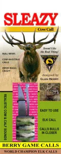 Sleazy Cow Call elk call packaging with bull elk image, product photo, and Berry Game Calls branding