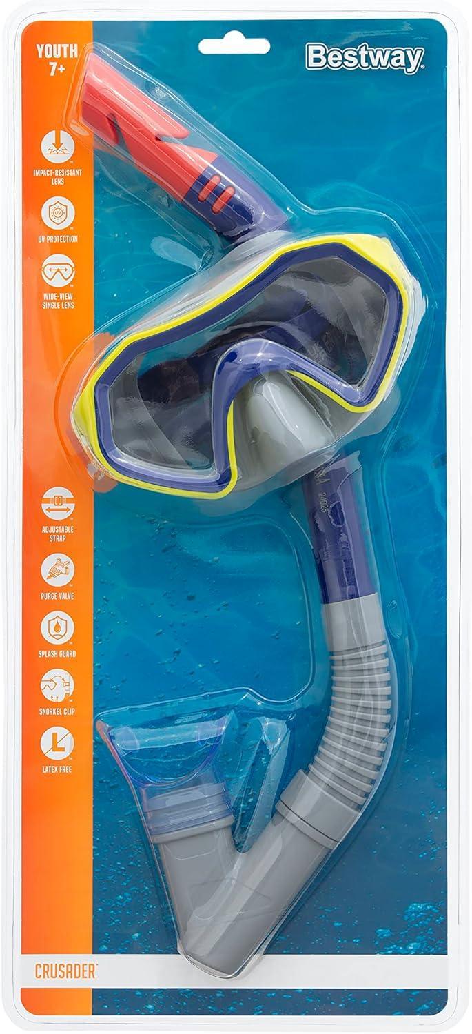 Bestway youth snorkel and mask set with splash guard in retail packaging