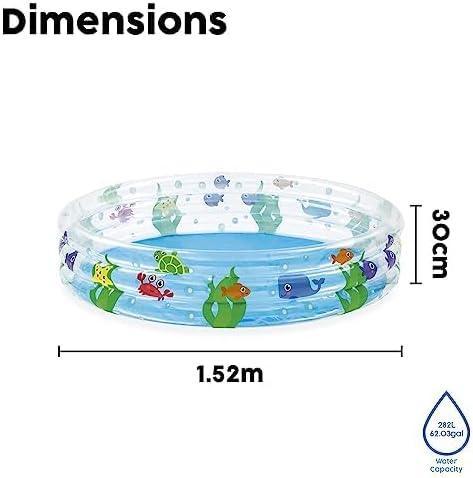 Inflatable kiddie pool with cartoon fish, 1.52m diameter, 30cm height, 282L capacity