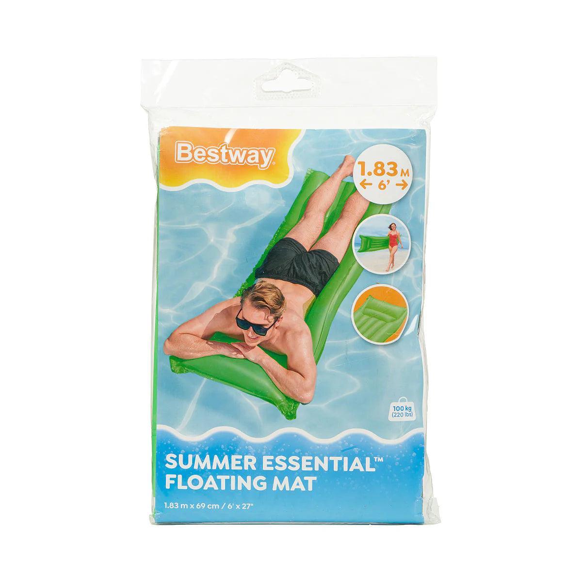 Bestway Summer Essential Floating Mat package with man on green pool float