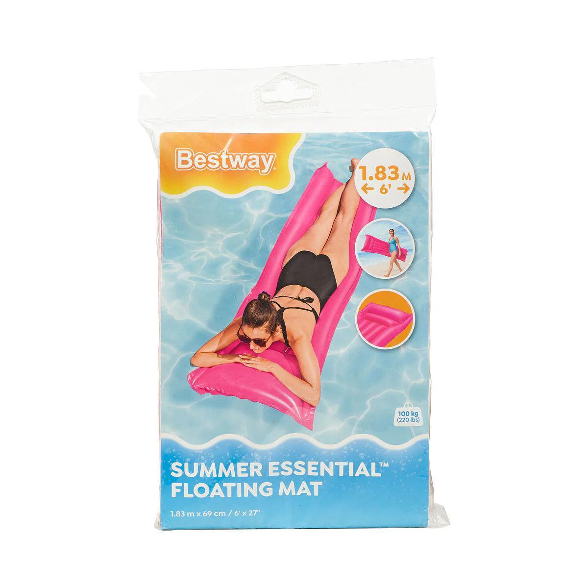 Bestway Summer Essential Floating Mat package with woman on pink pool float