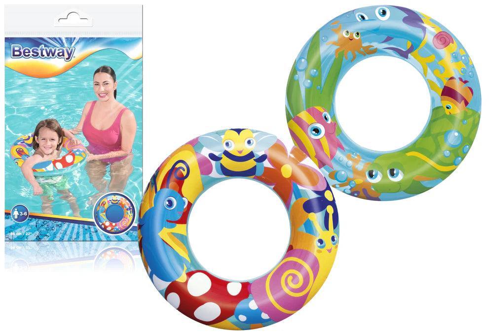 Bestway sweet creature swim tube 56cm with colorful sea animal designs, child in pool